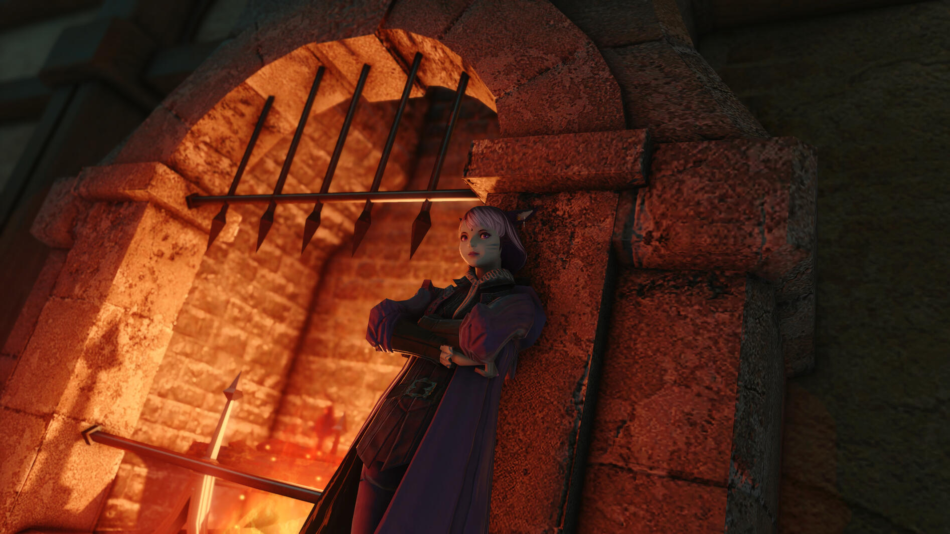 Zefi leaning near a fireplace